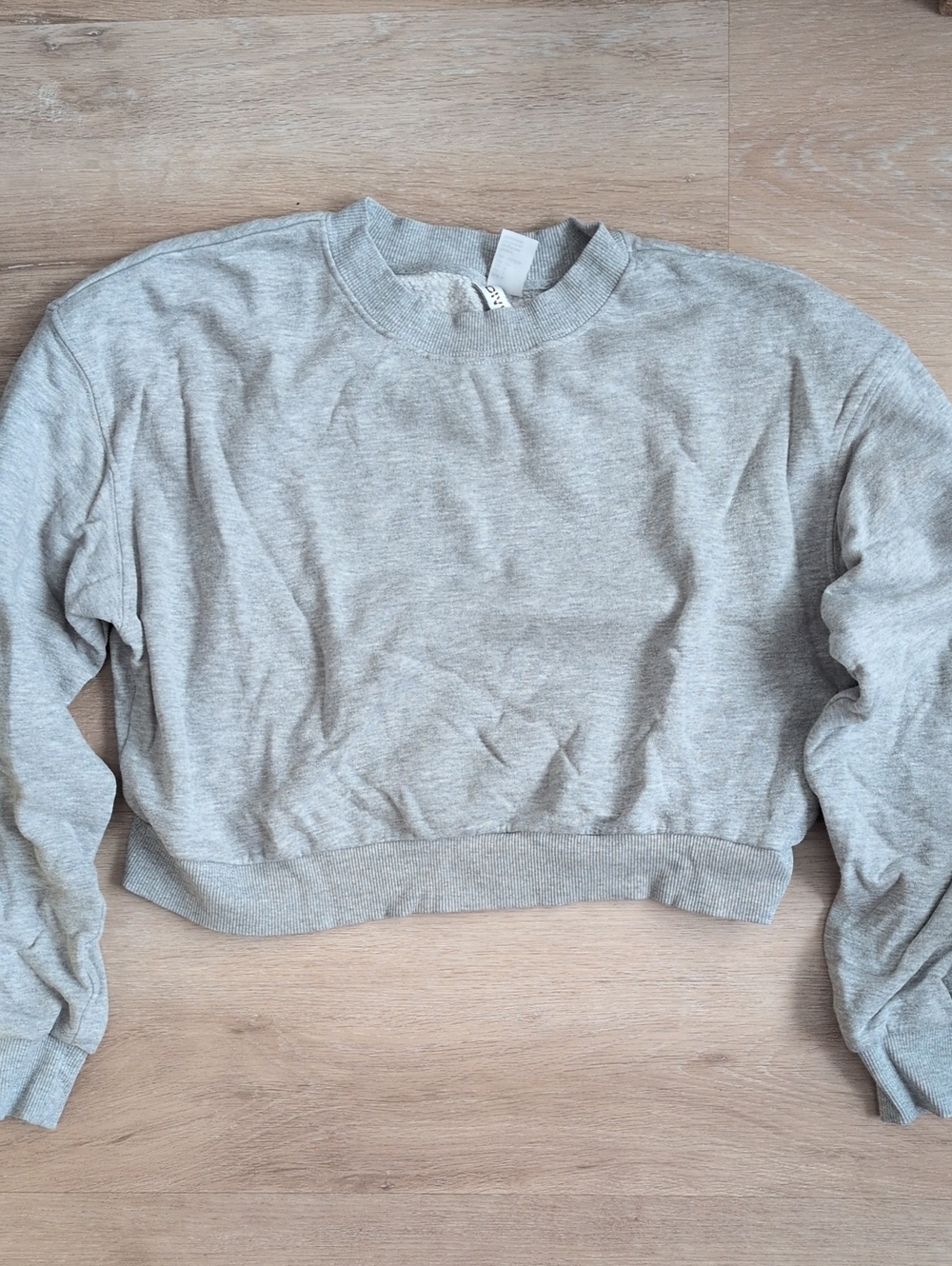 H&M Light Gray Cropped Crewneck Sweatshirt